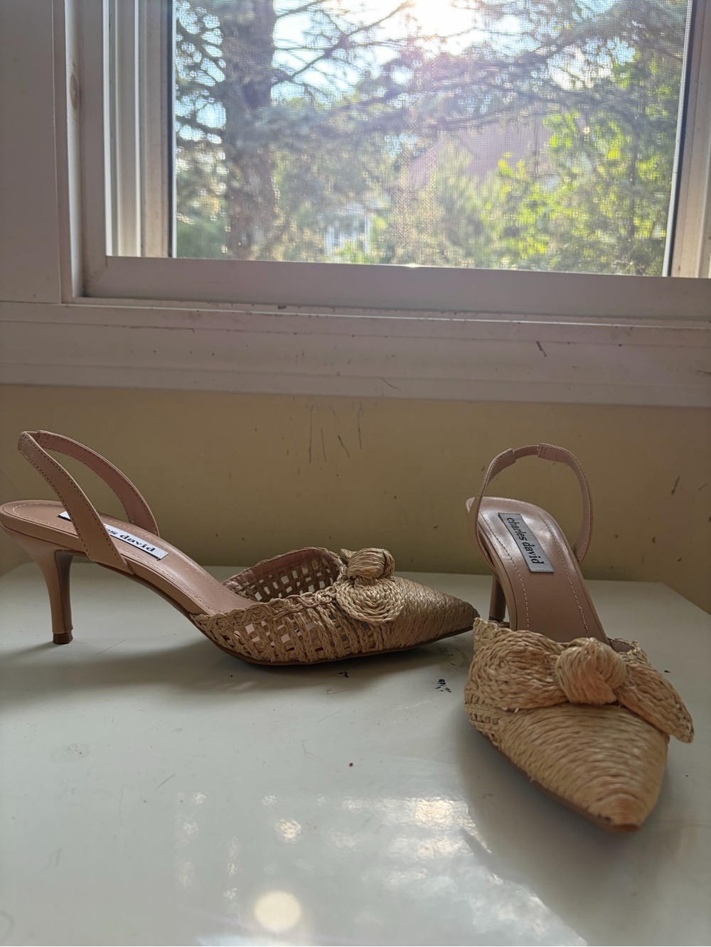 Charles David Beige Woven Slingback Pointed-Toe Heels - Picture 3 of 6